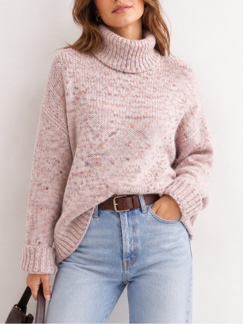 Ann Taylor Speckled Pastel Metallic Mock Neck Sweater Cozy Quiet Luxury | Medium